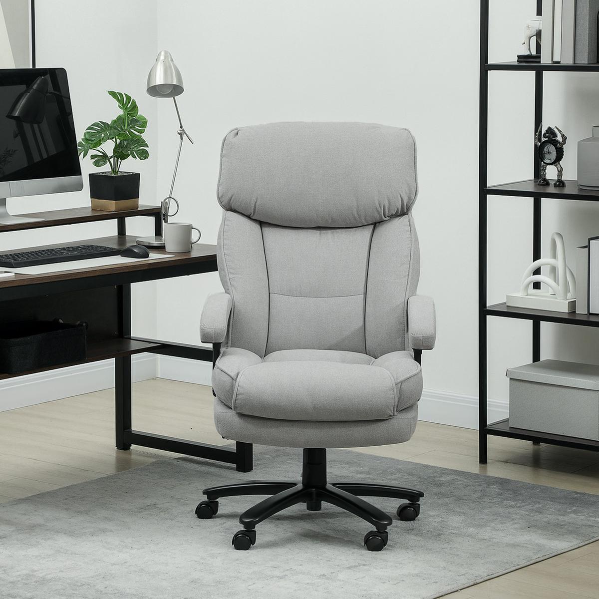 BÜROSTUHL, Ergonomisch Schreibtischstuhl mit Wippfunktion, Leinenoptik, Hellgrau - Hellgrau, Kunststoff (68.5/125/79cm) - HOMCOM