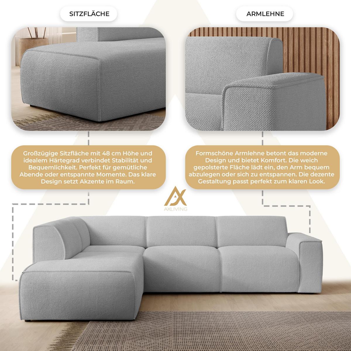 ECKSOFA L Form Didim Hellgrau 292/220/78 cm – großes Sofa stilvoll & bequem L - Hellgrau/Schwarz, Kunststoff/Textil (220/292cm) - AX Living