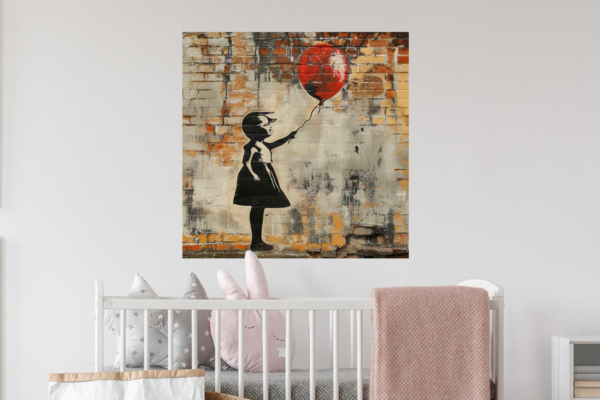 WANDTATTOO Graffiti - Banksy - Mädchen - Straßenkunst 50x50 cm - Sandfarben, Kunststoff (50/50/0.1cm) - MuchoWow