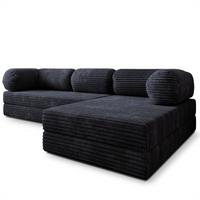 ECKSOFA ETERA modulares Boneless Sofa mit Schlaffunktion Schwarz Kordstoff - Schwarz, Textil (270/160cm) - MASSENO