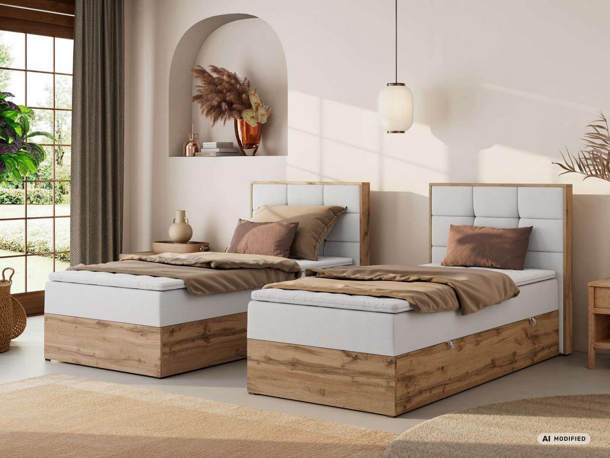 BOXBETT ALBERO 1 90/200 - Weiß Kunstleder - Topper T25 - H4 - Rechts - Schwarz/Weiß, Kunststoff/Textil (90/200cm) - MKS
