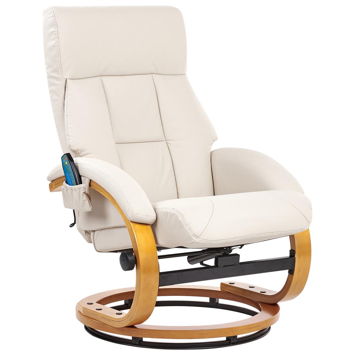 MASSAGESTUHL mit Fußstütze Kunstleder Hellbeige Force - Beige, Kunststoff (55/100/80cm) - Beliani