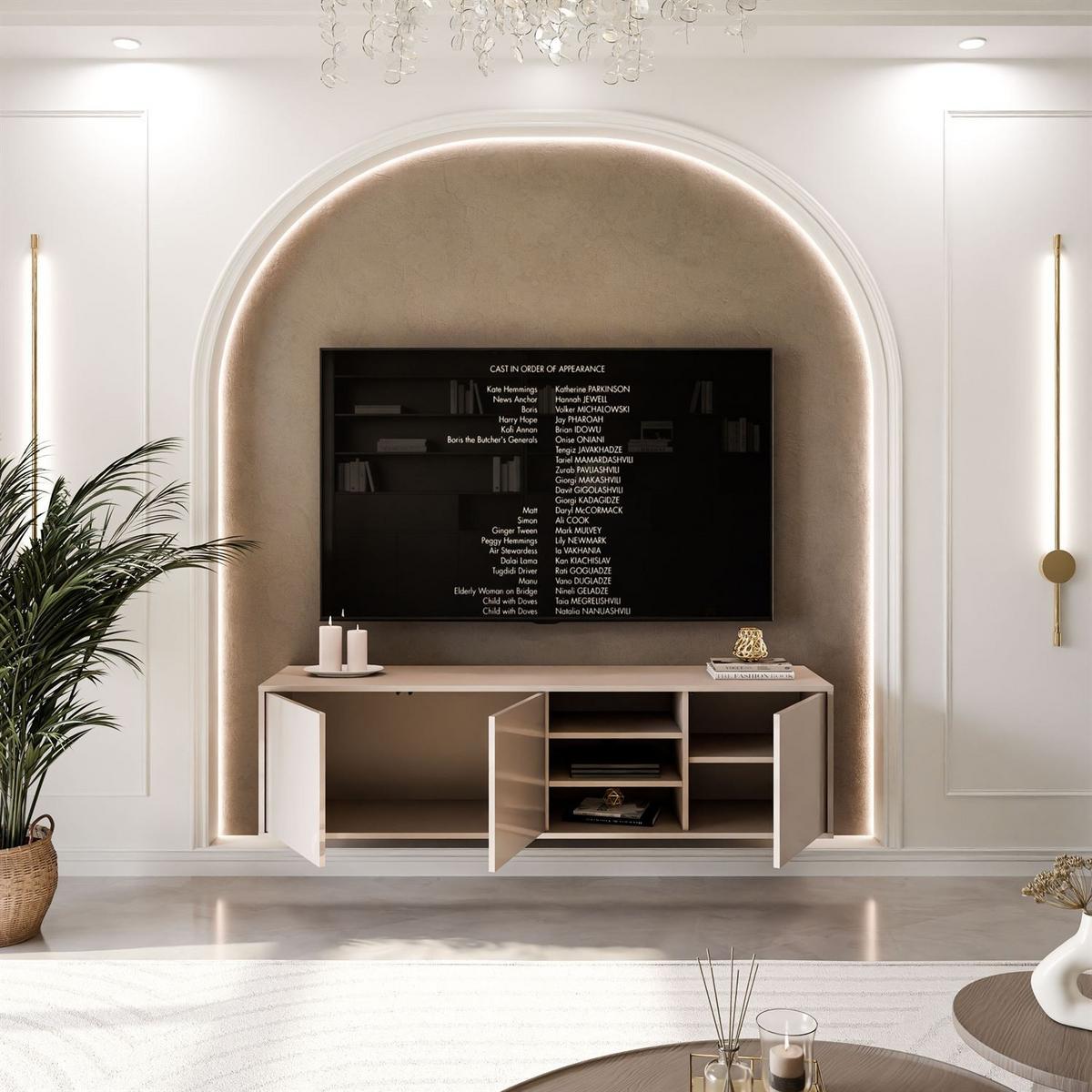 TV-SCHRANK SANAYI Kaschmir Hochglanz – hängend - Kaschmir, Holzwerkstoff (156/42/38cm) - Lookway