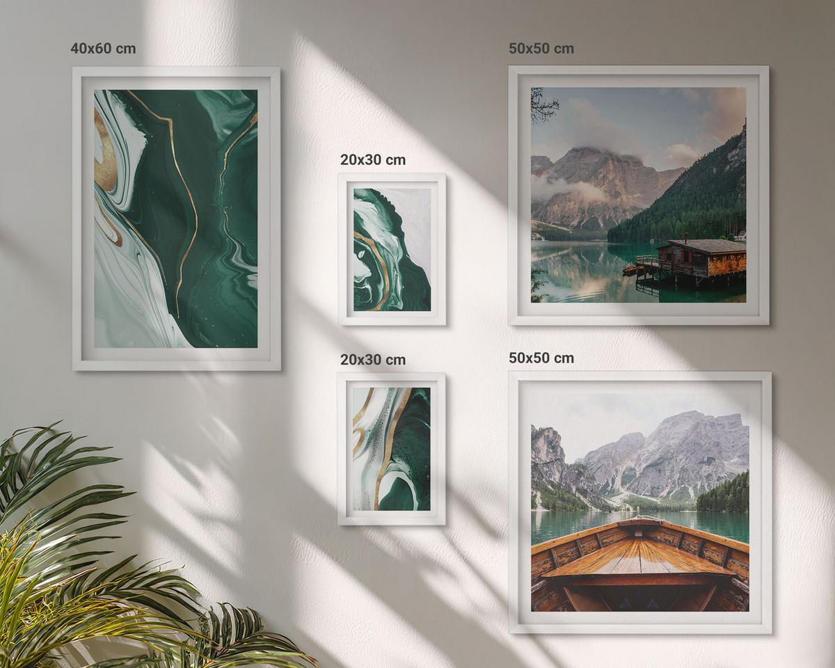 BILDER SET 5er Set - 50x50 cm & 20x30 cm & 40x60 cm Weißer Rahmen - Abstrakte Muster von Sukkulentenblättern - Weiß, Kunststoff (40/60cm) - TULUP