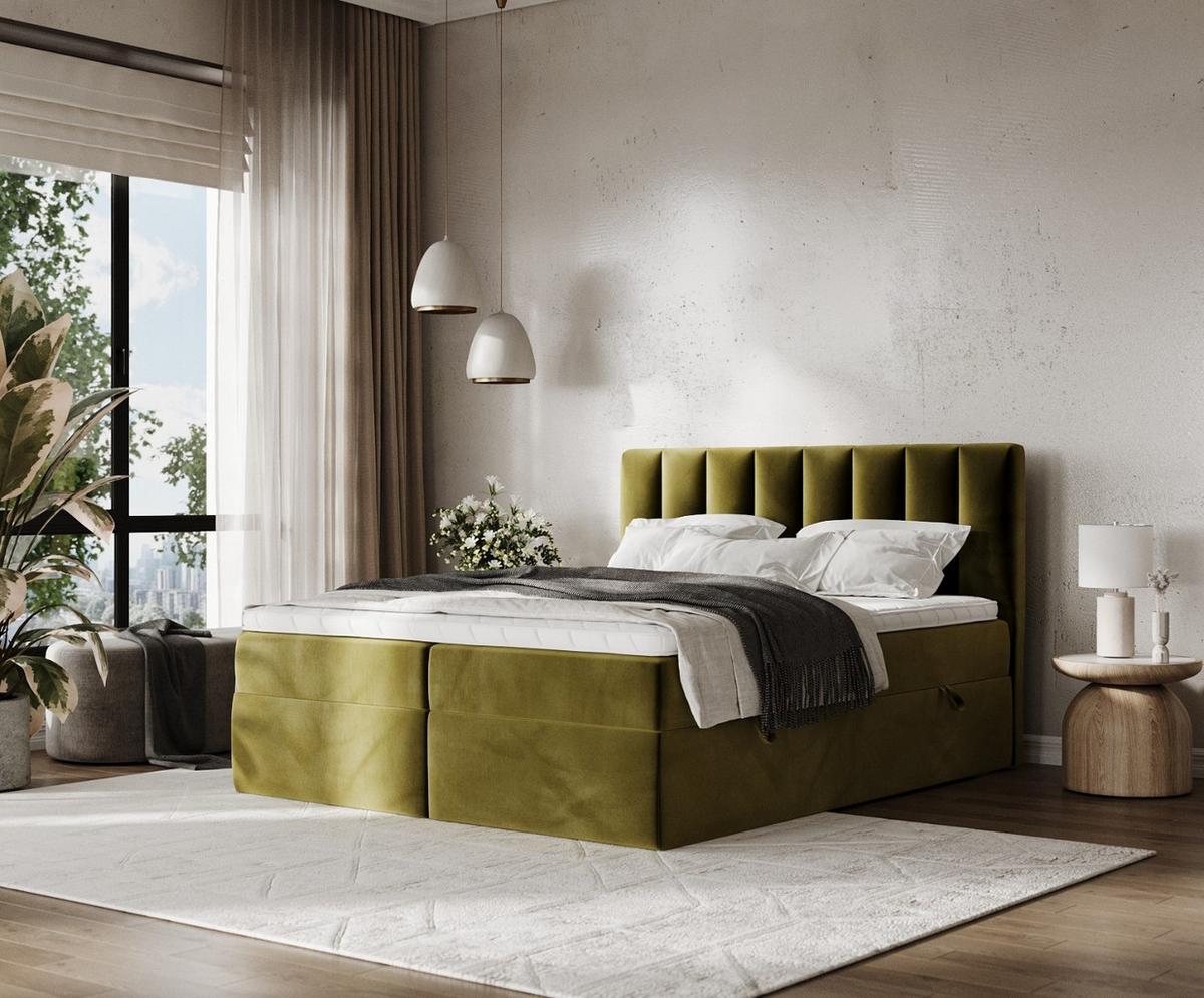 BOXBETT Bari 180/200 cm Olivgrün im Kronos Stoff - Olivgrün, Holz/Holzwerkstoff (180/200cm) - AltaBeds