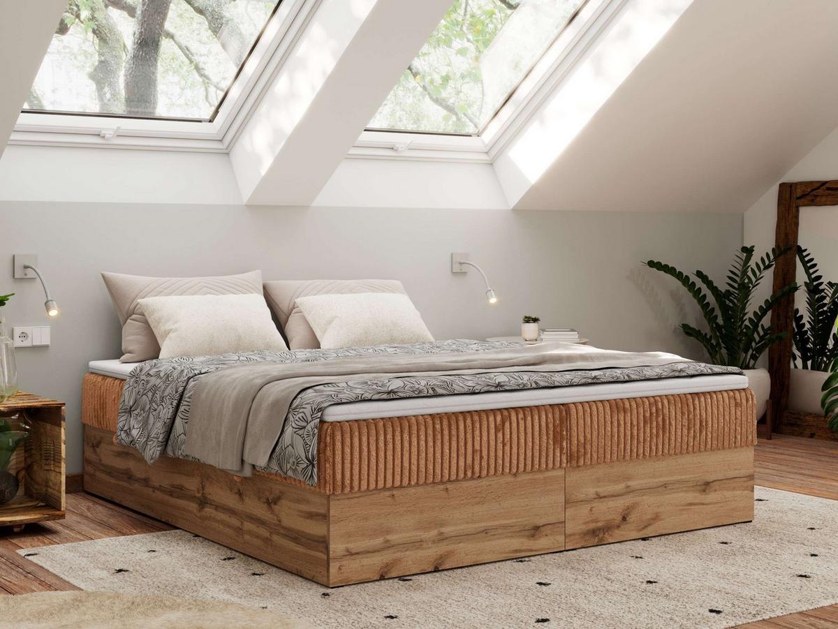 BOXBETT WOOD ZERO 160/200 - Orange Cord - H4 - Topper T25 - Orange, Textil (160/200cm) - MKS