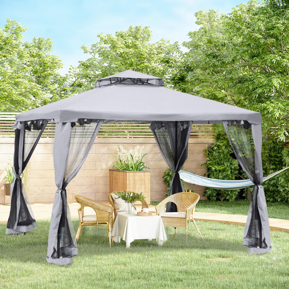 GARTENPAVILLON Metall+Polyester Hellgrau - Hellgrau, Textil (294/265/294cm) - Outsunny