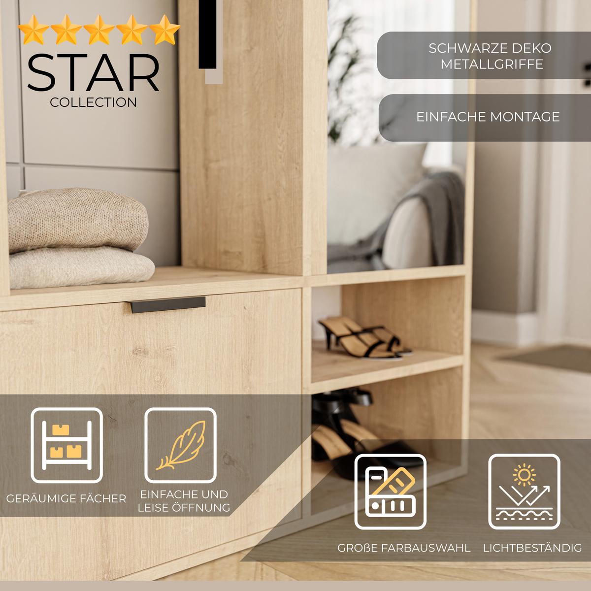 GARDEROBENSCHRANK mit Spiegel-mit Ablagen und Kleiderstange - Braun, Holzwerkstoff (100/190/33cm) - Idohome