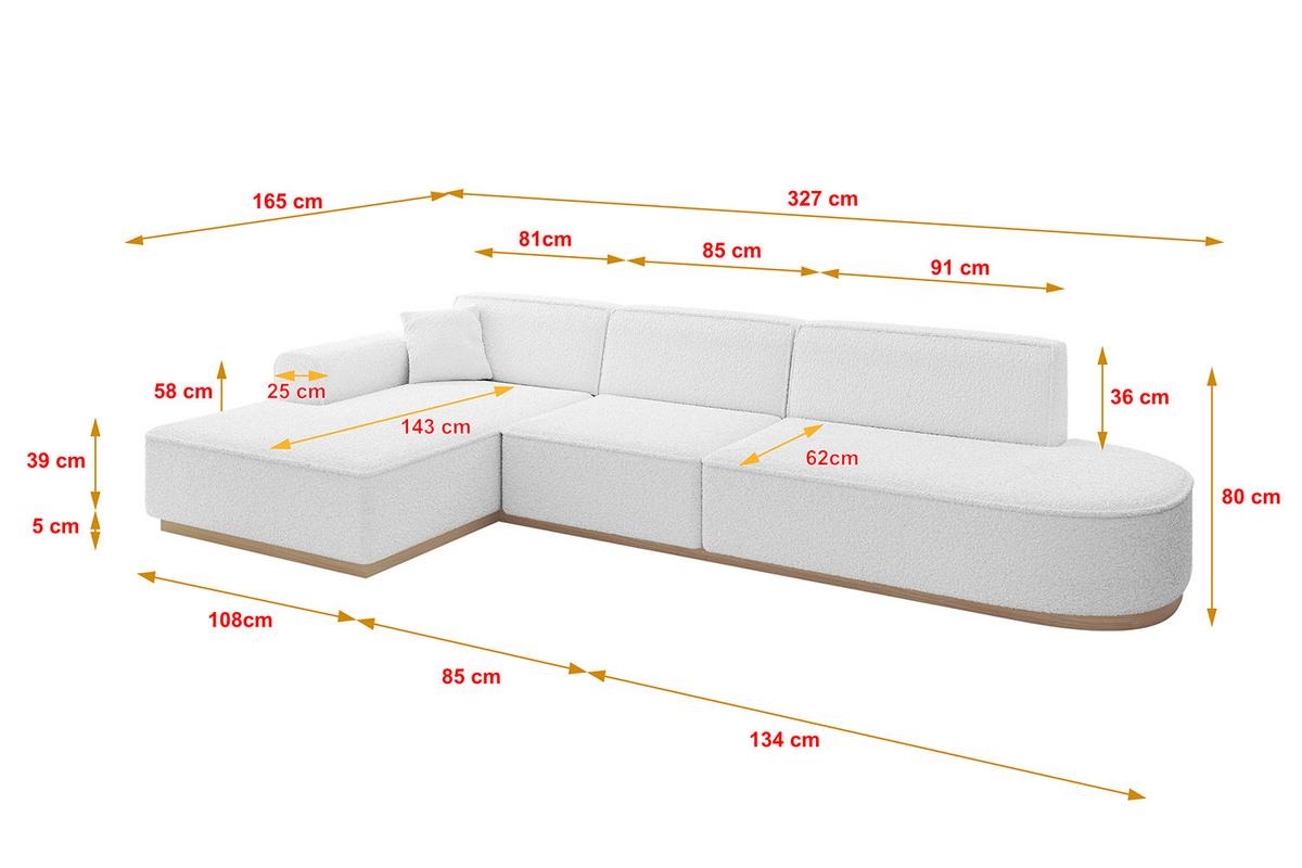 ECKSOFA Ottomane Links IREA-L2 - 327x165x80 cm Weiß - Weiß, Holzwerkstoff/Textil (327/165cm) - ALTDECOR