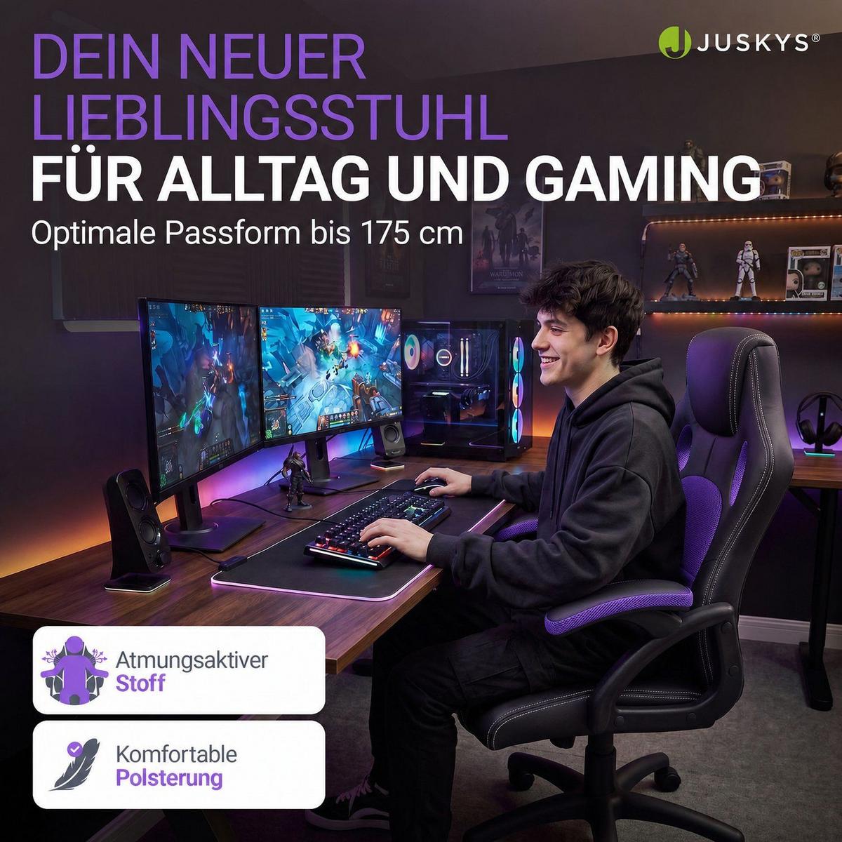 SCHREIBTISCHSTUHL Montreal Violett - Violett, Textil (47/111/52cm) - Juskys