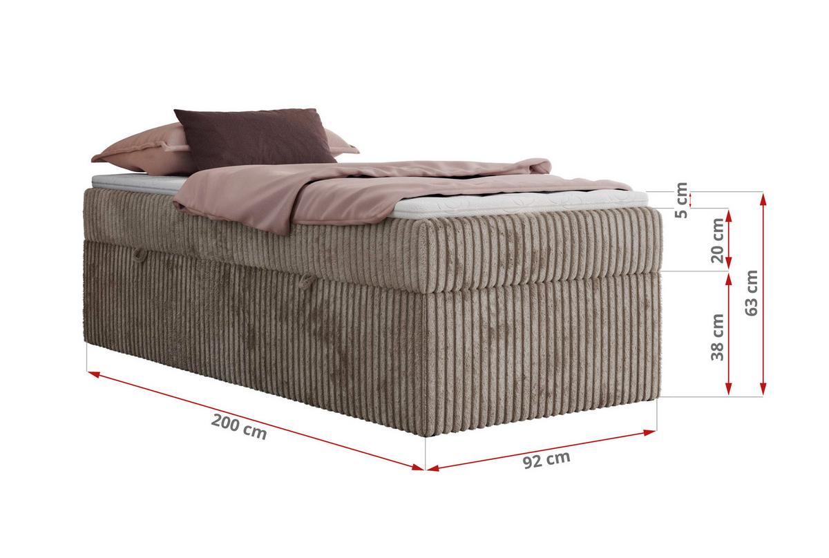 BOXBETT ZERO 90/200 - Hellbraun Cord - H3 - Topper Visco - Hellbraun, Textil (90/200cm) - MKS