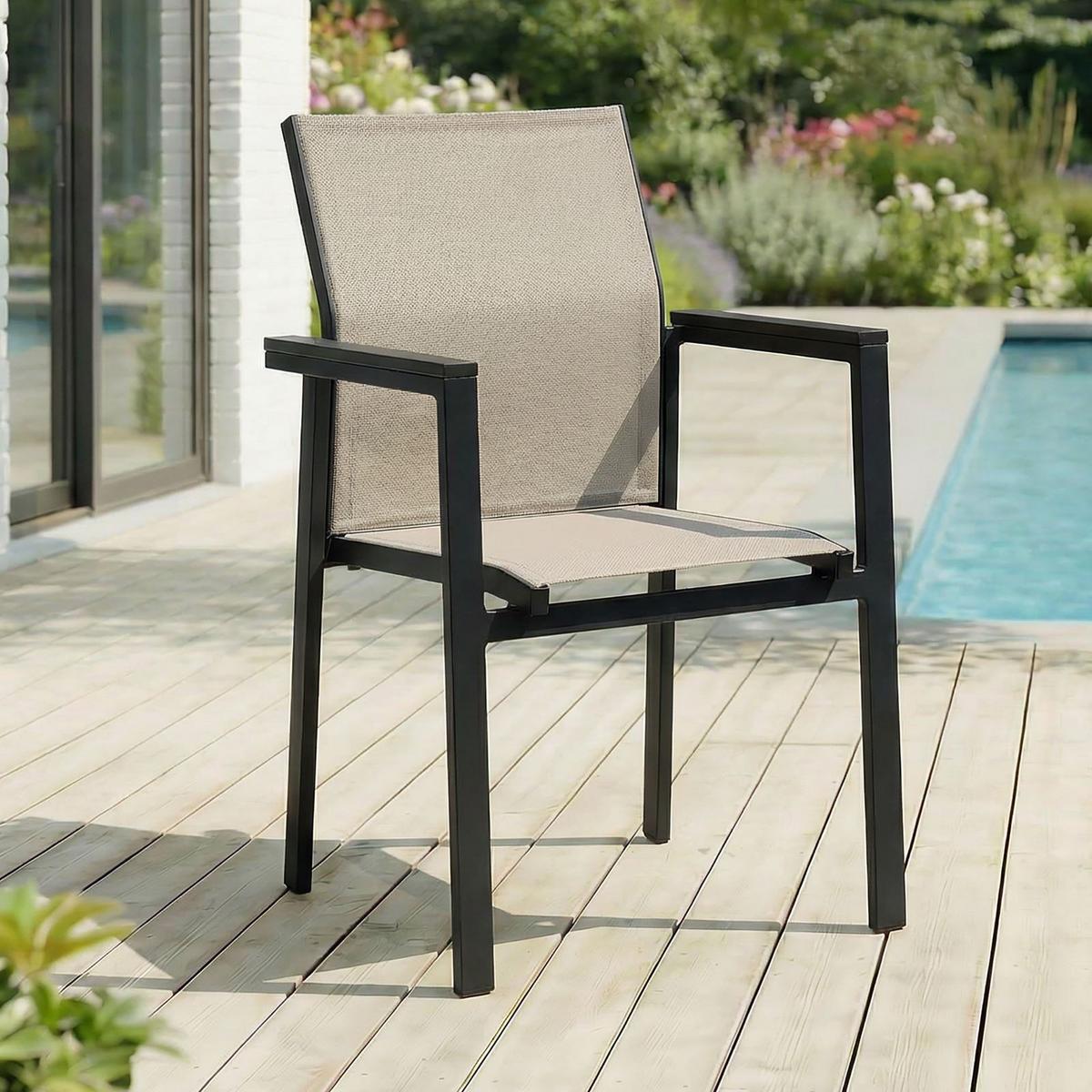 GARTENSTÜHLE WINDY 6er-Set grau - Schwarz, Textil (56/87/58cm) - IDIMEX
