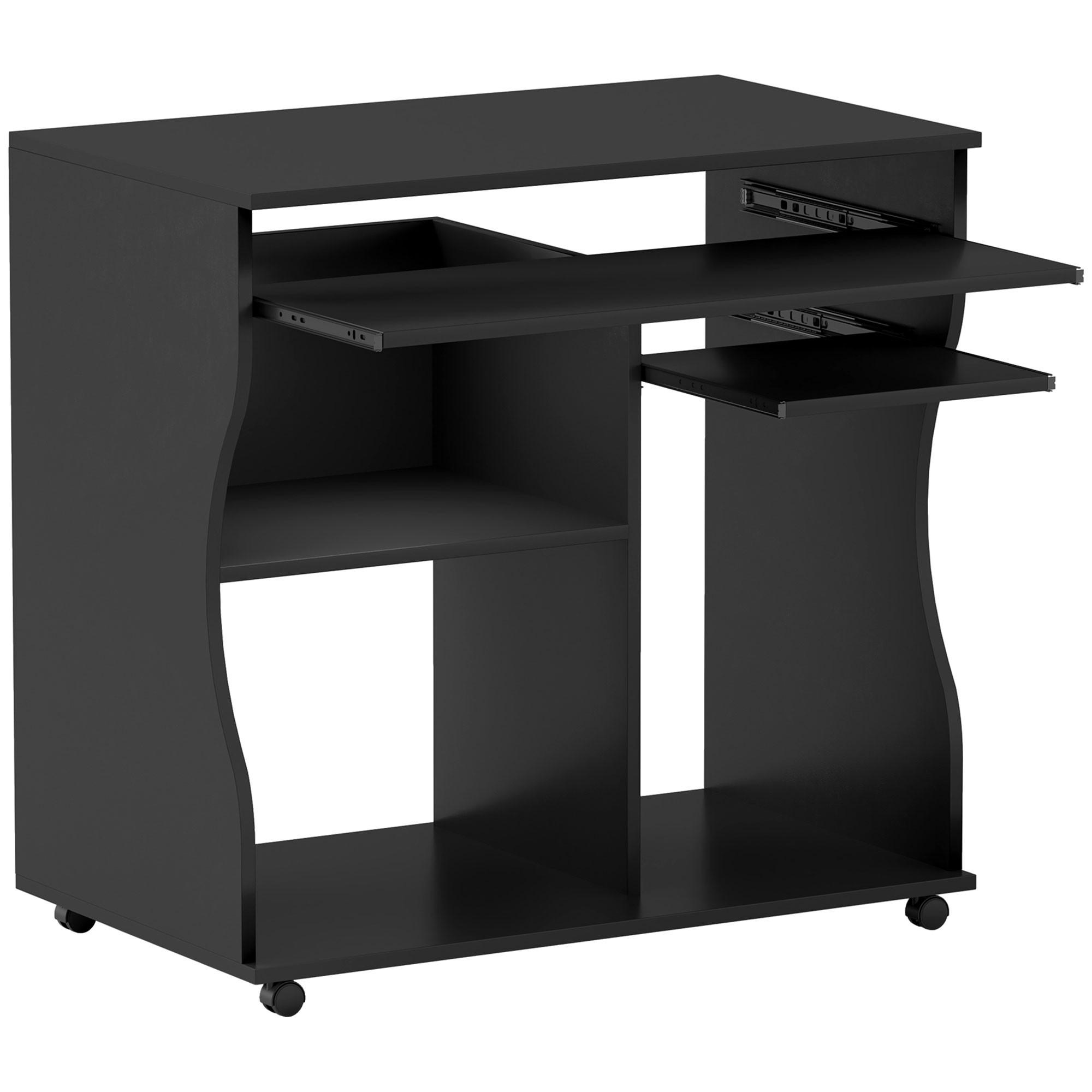 COMPUTERTISCH mit Rollen, Schwarz 80 x 48 x 75 cm - Schwarz, Holz (80/48/75cm) - HOMCOM