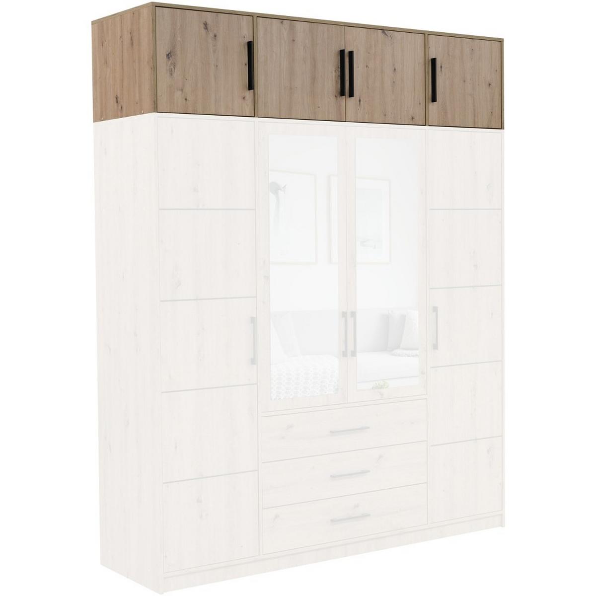 DREHTÜRENSCHRANK Kavo mit Aufsatz, Spiegel und 4 Türen, eiche Artisan - Schwarz/Eiche Artisan, Holzwerkstoff (200/245/58cm) - Beautysofa