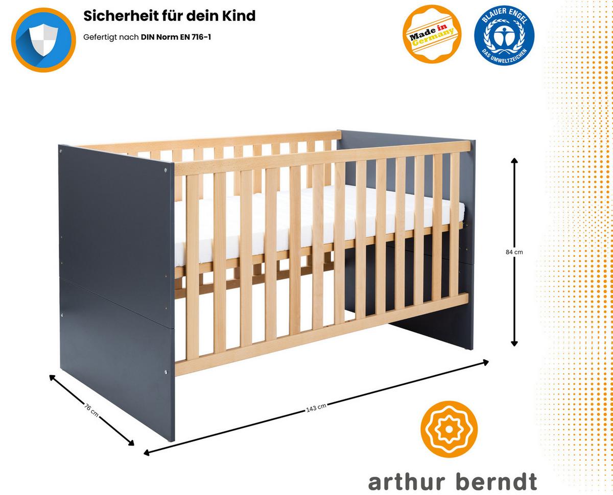 BABYZIMMER SET Alessio 2-tlg. - Anthrazit/Silberfarben, Holz/Holzwerkstoff (1/1/1cm) - arthur berndt
