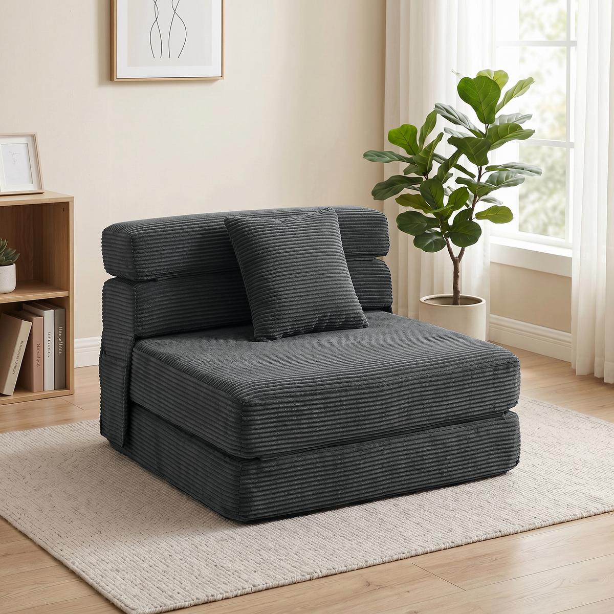 BODENSTUHL Cord Schaumstoff Dunkelgrau - Dunkelgrau, Textil (76/62/100cm) - HOMCOM