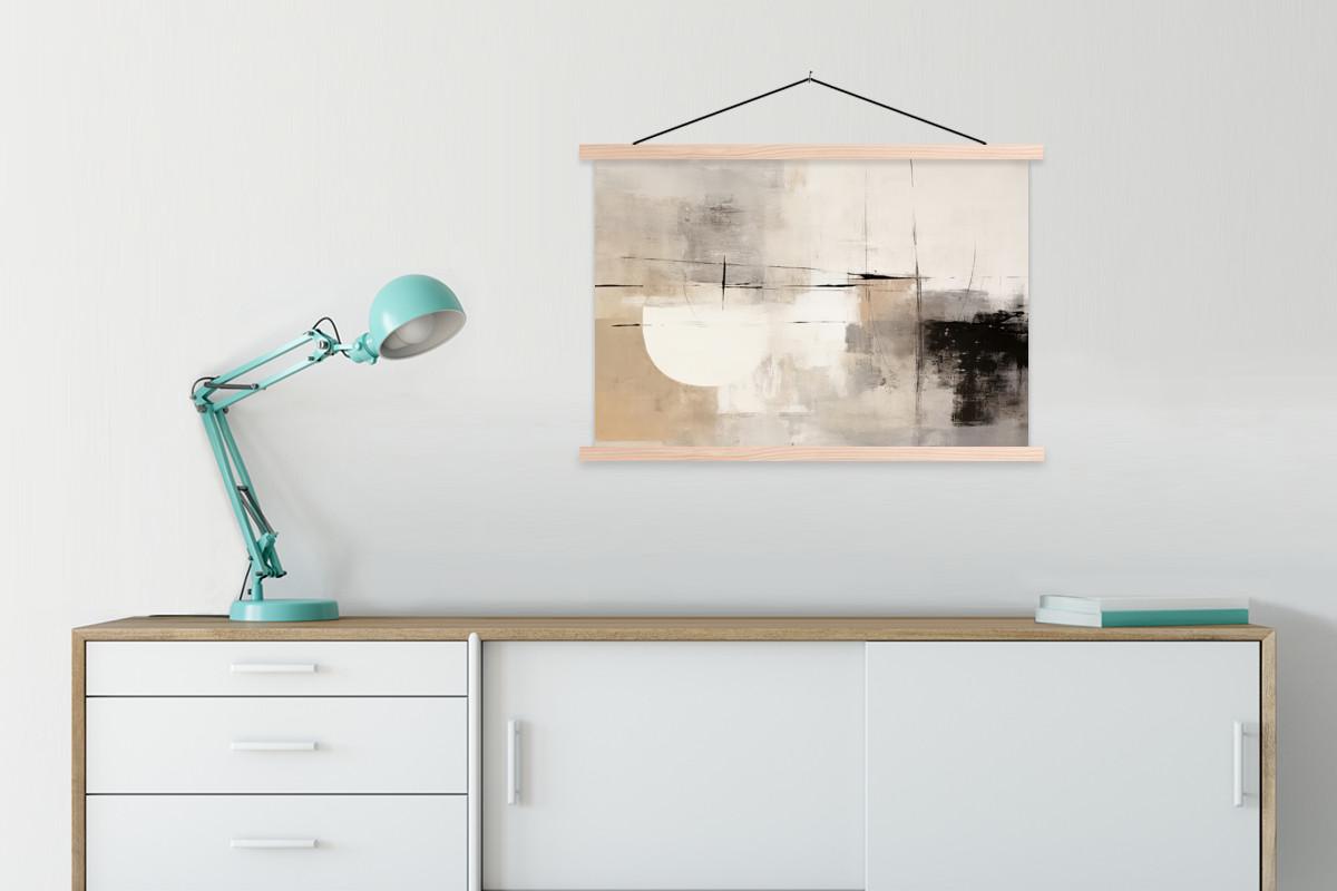 POSTER MIT MAGNETLEISTEN Abstrakt - Kunst - Grau Wanddeko 90x60 cm - Hellgrau, Textil (90/60/0.15cm) - MuchoWow
