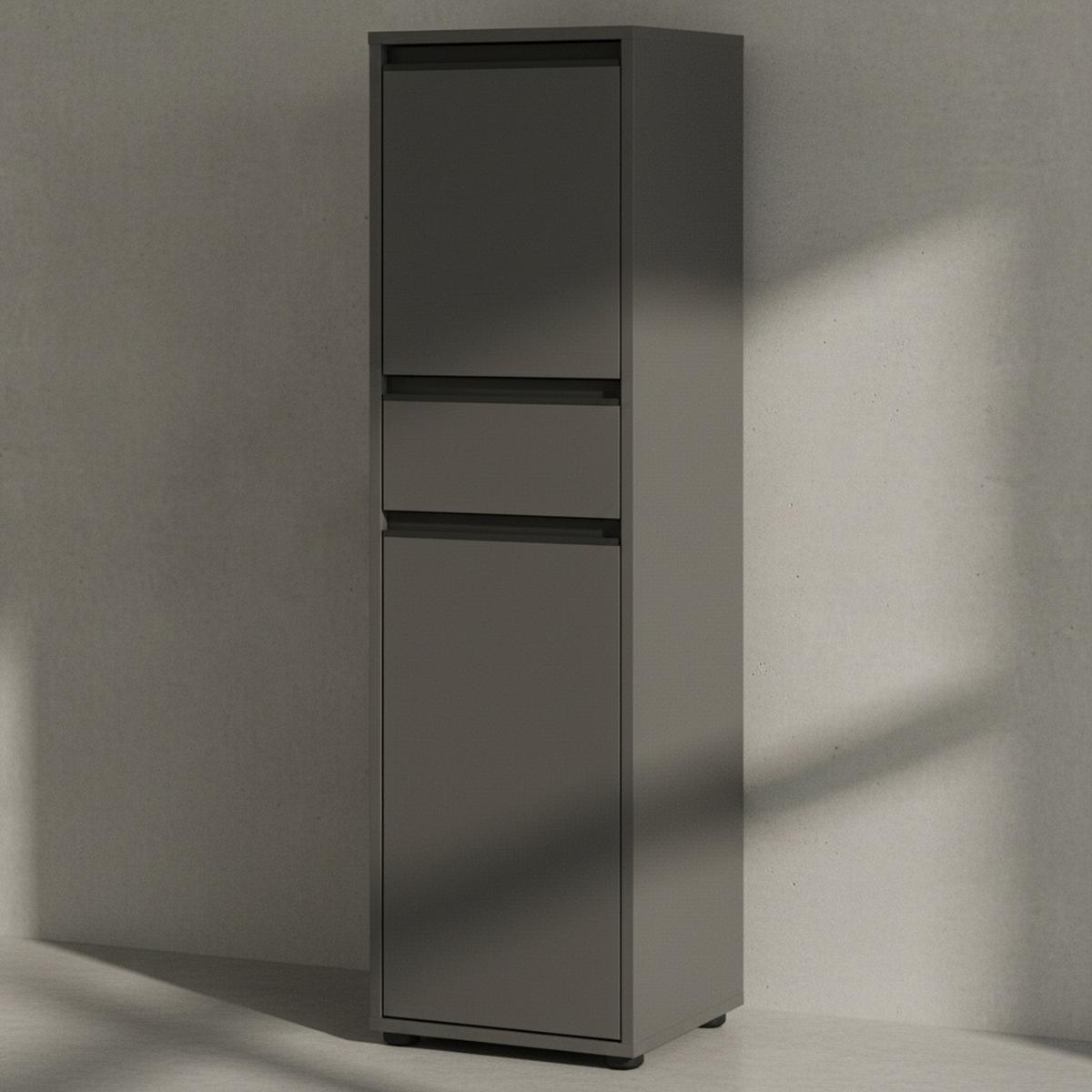 BADSCHRANK schmal HAMBURG Soft-Close, 33x121x34 cm | Graphit - Schwarz, Holzwerkstoff (33/121/34cm) - KADIMA DESIGN