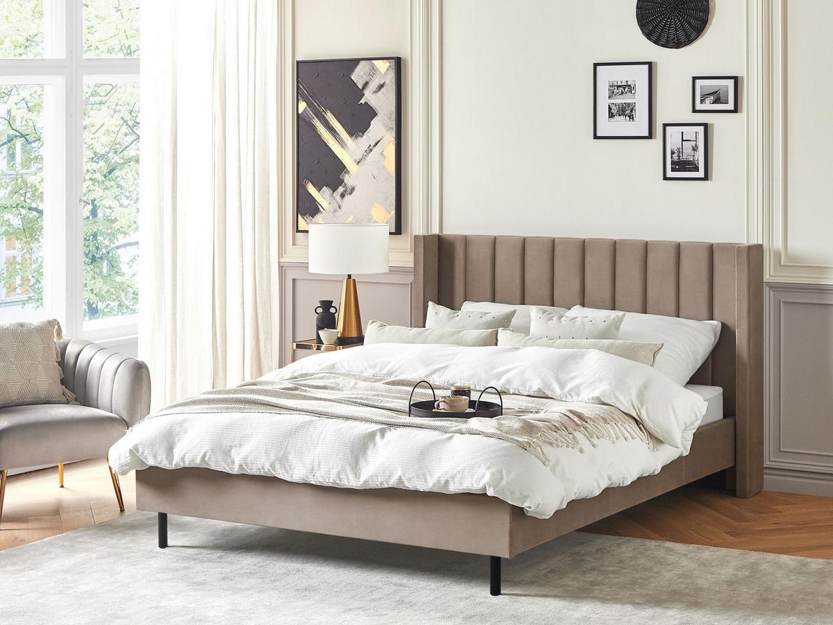 BETT mit Lattenrost 160x200 cm Beige Villette - Taupe, Textil (160/200cm) - Beliani