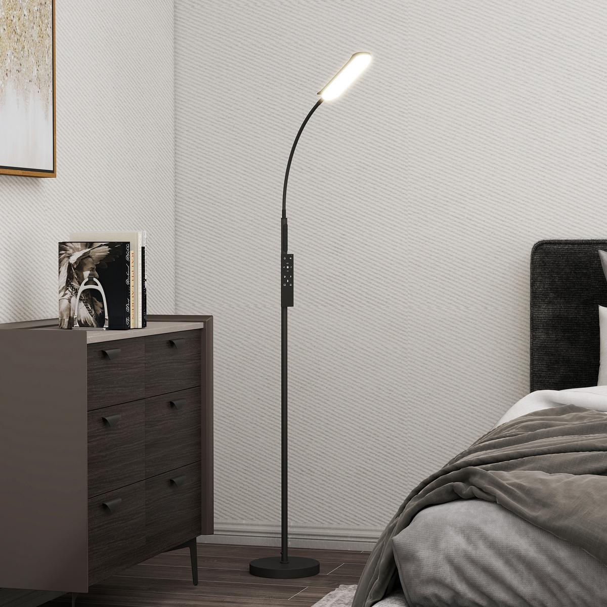 LED Stehlampe Dimmbar Stehleuchte mit Fernbedienung & Touch-Steuerung - Schwarz, Metall (22/22/175cm) - HOMCOM