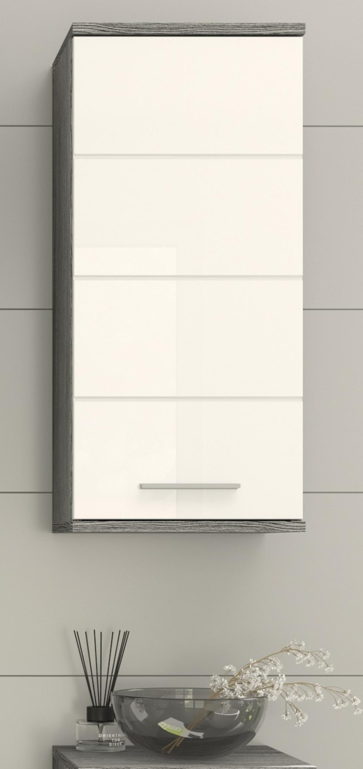 HÄNGESCHRANK weiß Hochglanz, grau, Badschrank mit 3 Fächern - Weiß Hochglanz/Silberfarben, Holzwerkstoff/Kunststoff (35/77/25cm) - Inn.Furn