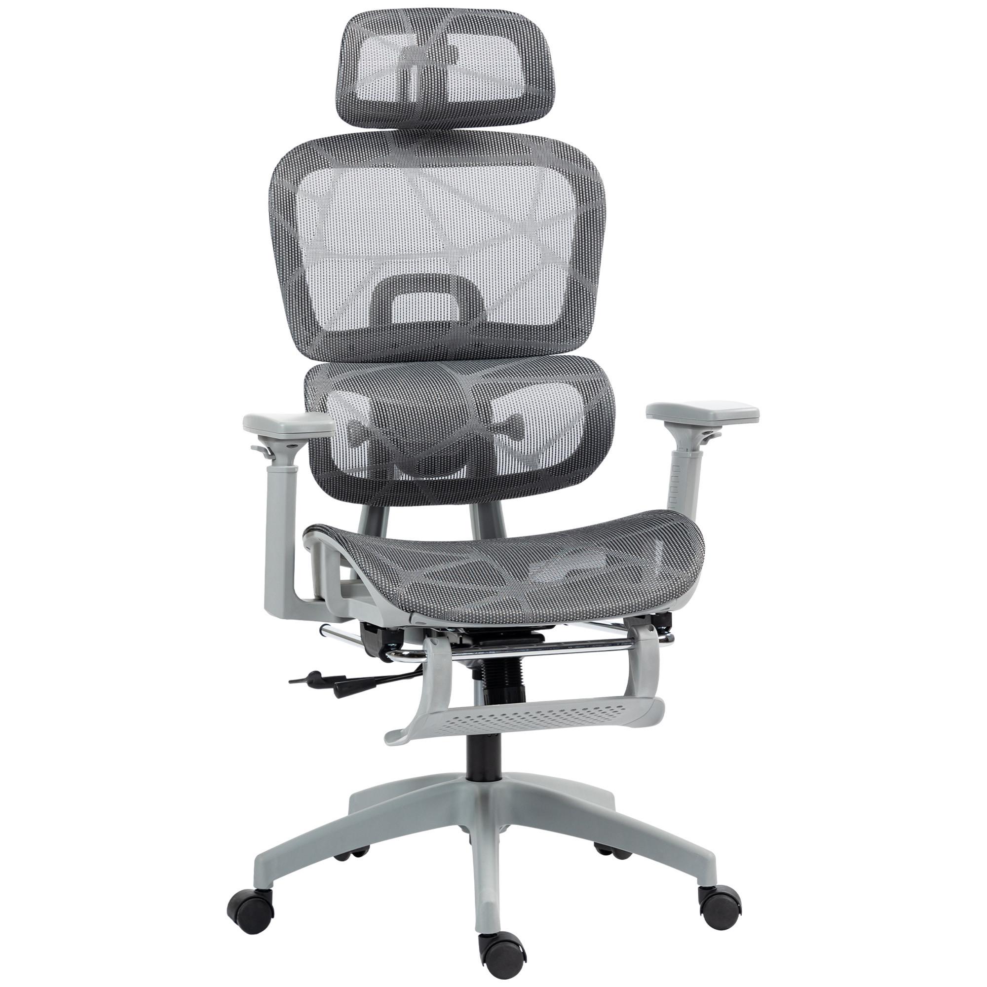 BÜROSTUHL Schreibtischstuhl mit Armlehne Kopfstütze Lendenwirbelstütze Grau - Grau, Kunststoff/Textil (64/122/66cm) - HOMCOM