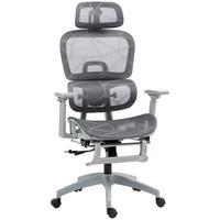BÜROSTUHL Schreibtischstuhl mit Armlehne Kopfstütze Lendenwirbelstütze Grau - Grau, Kunststoff/Textil (64/122/66cm) - HOMCOM