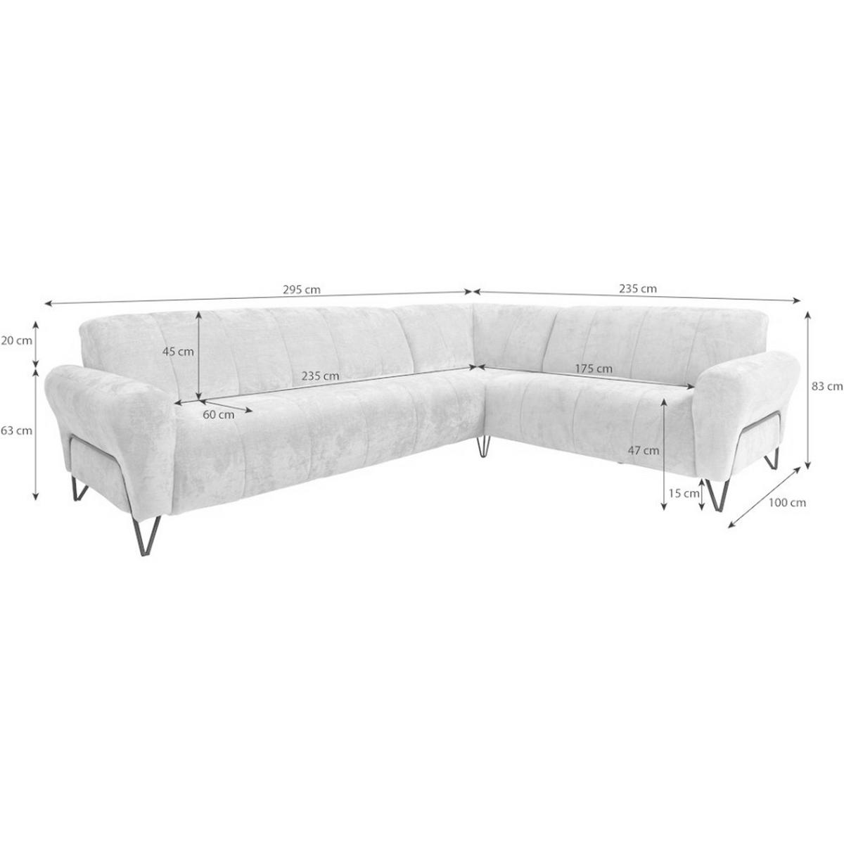ECKSOFA Volare ohne Schlaffunktion Hellgrau links - Hellgrau/Schwarz, Textil/Metall (295/235cm) - Beautysofa