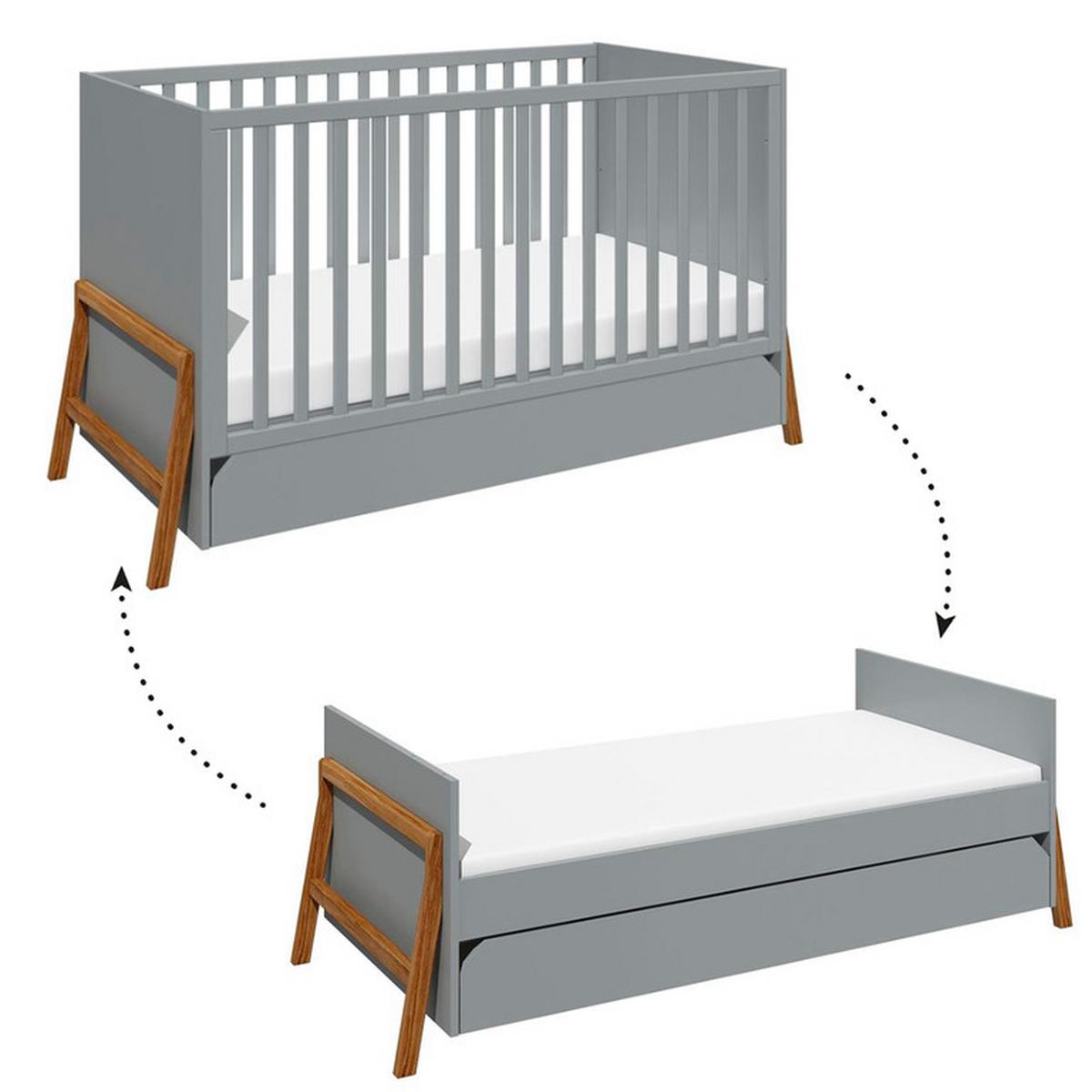 BABYZIMMER 2-teilig Grau - Grau, Holzwerkstoff (161/90/75cm) - Petits-meubles