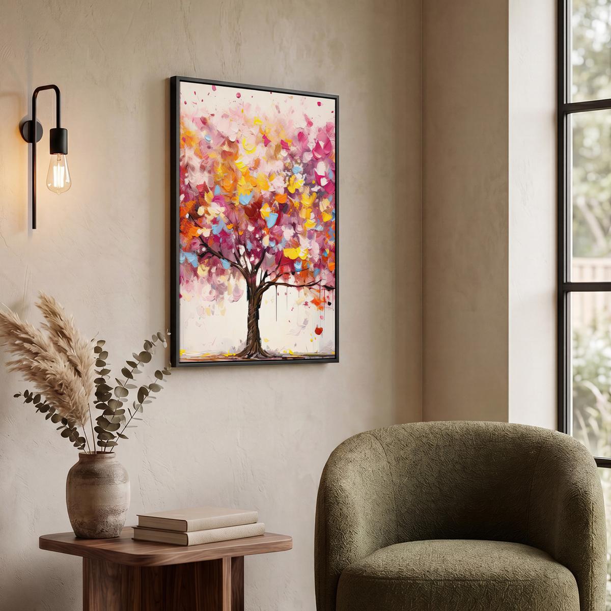 LEINWAND Bilder mit Rahmen - Aquarell - Baum - Kunst - Abstrakt - 60x80 - Multicolor, Textil (60/80cm) - MuchoWow