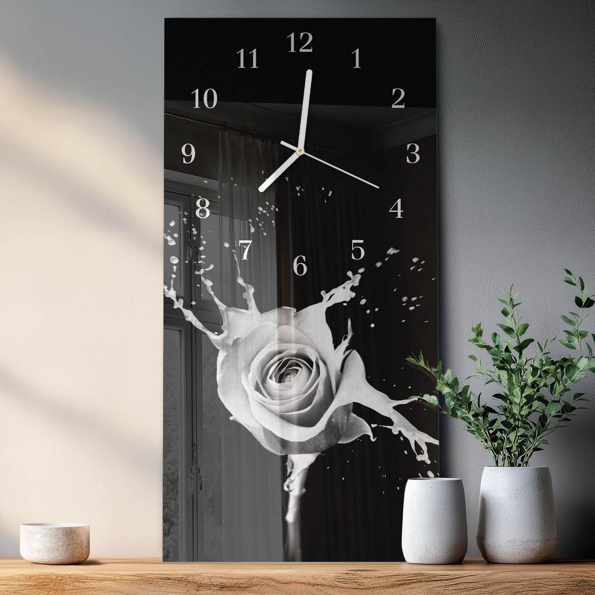 WANDUHR aus Glas 30x60 cm - Rose - Schwarz, Glas (30/60/0.4cm) - TULUP
