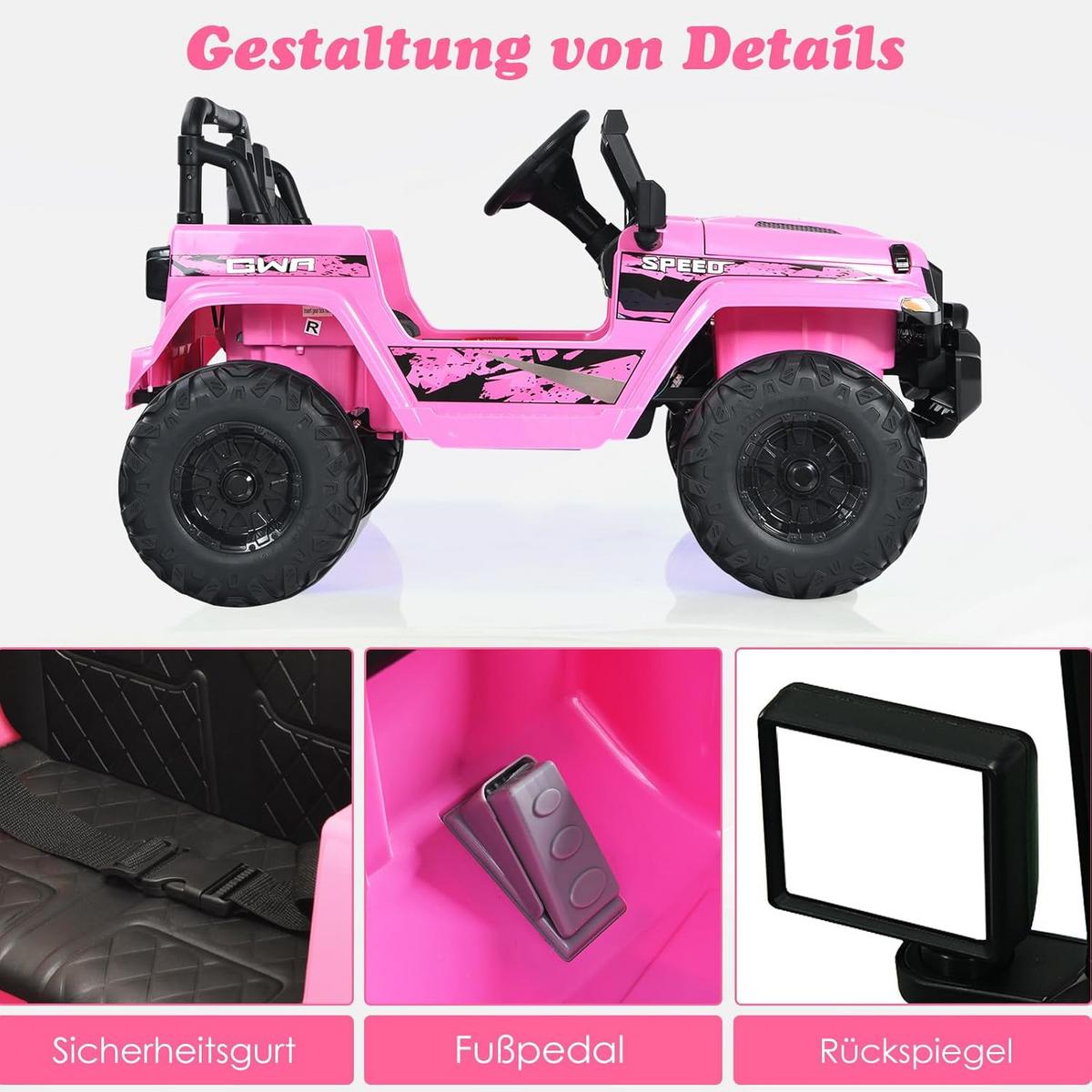 ELEKTROAUTO 12V Kinder Rosa - Pink, Kunststoff (112/67/72cm) - COSTWAY