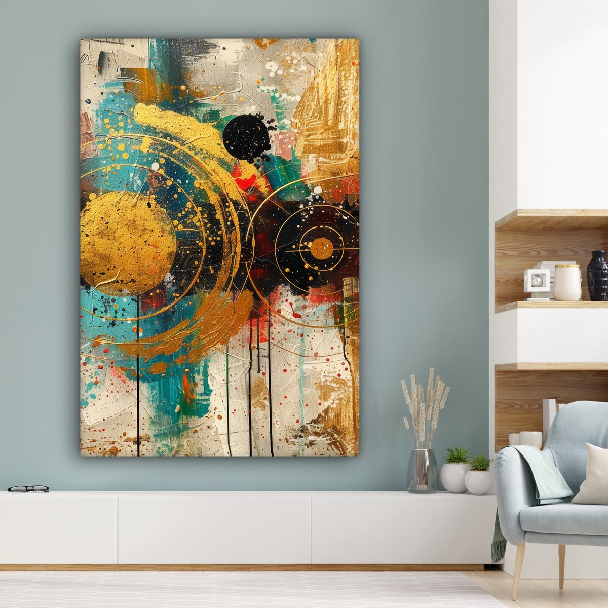 LEINWANDBILD Abstrakt - Kunst - Gold - Modern Deko Groß 90x140 cm - Multicolor, Textil (90/140cm) - MuchoWow