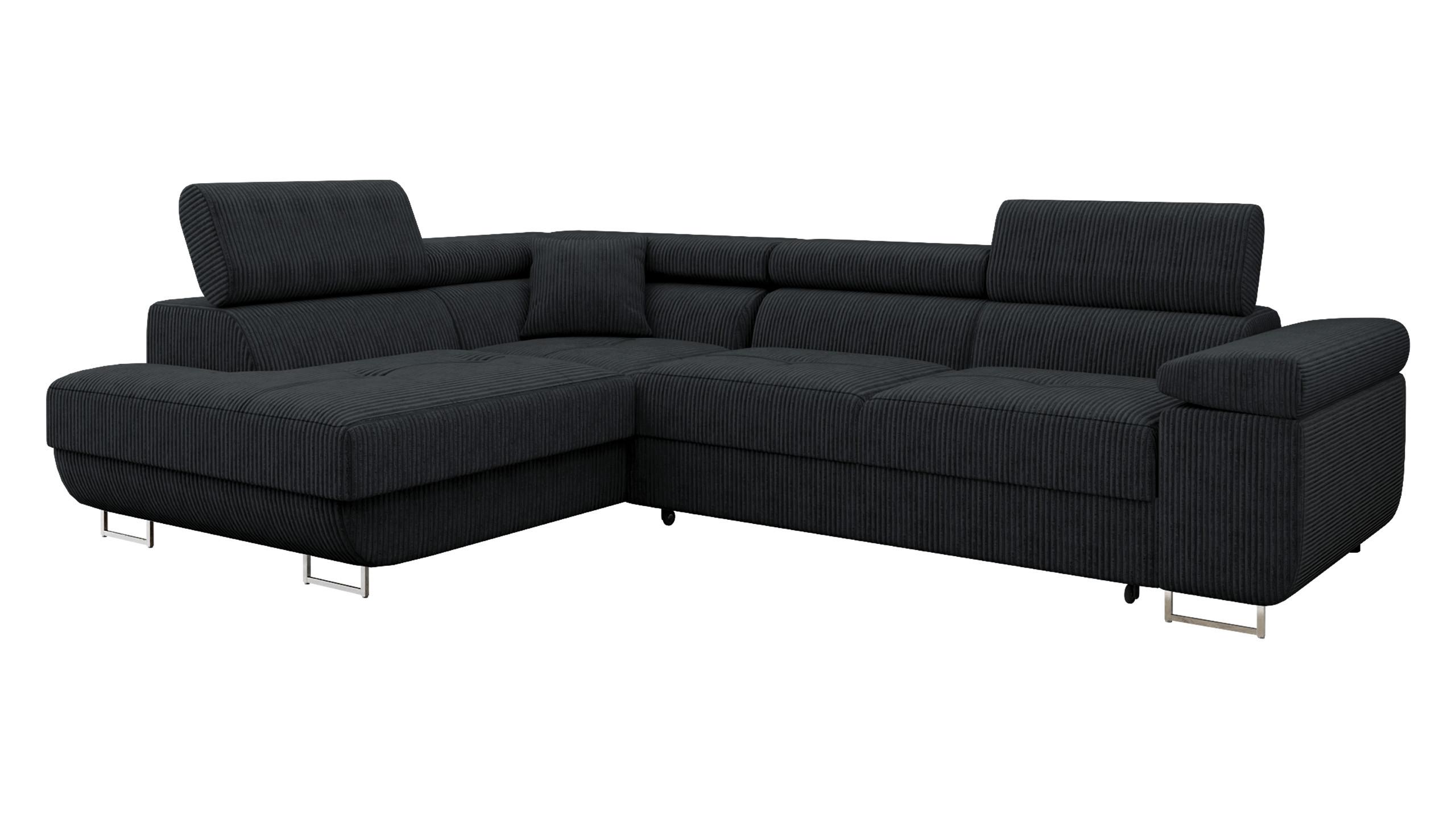ECKSOFA Torezio Cord, Seite: Links - Schwarz, Holz/Textil (274/203cm) - MIRJAN24