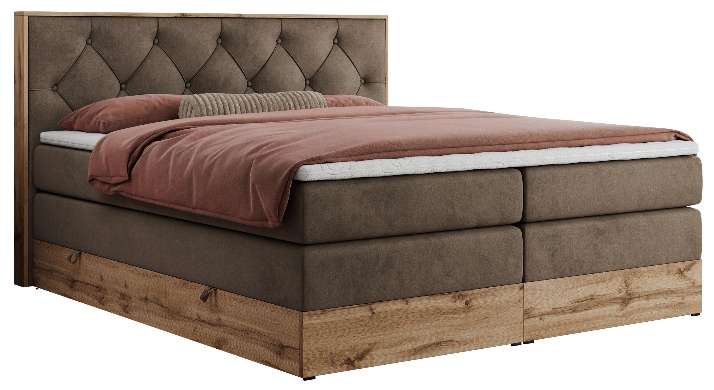 BOXSPRINGBETT VENETO KING 140/200 Braun Velvet - H4 - Braun, Holz/Textil (140/200cm) - MKS