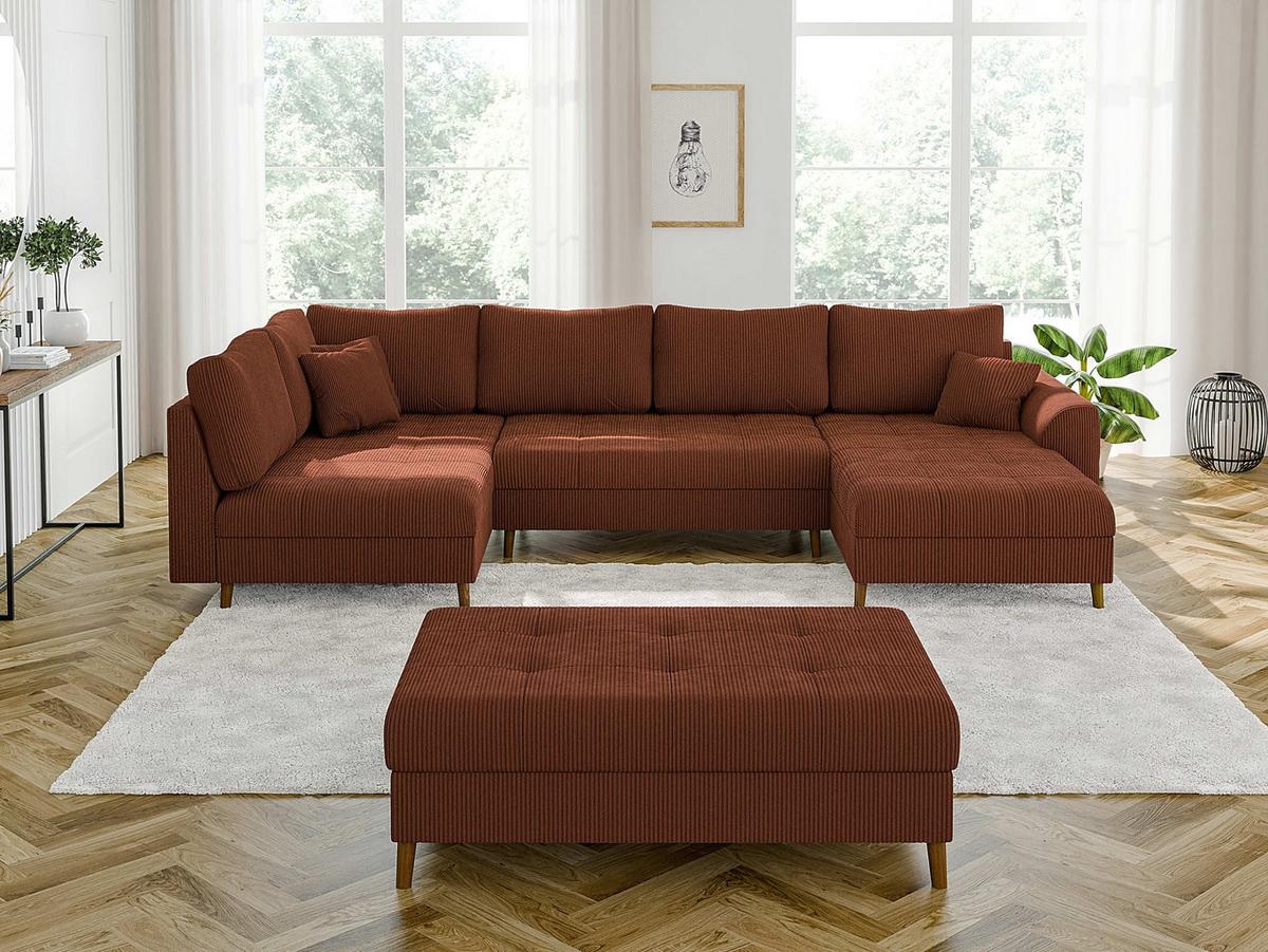 WOHNLANDSCHAFT inkl. Hocker Alma Terrakotta Cord - Terracotta/Braun, Holz/Textil (310/81/161cm) - S-Style Möbel