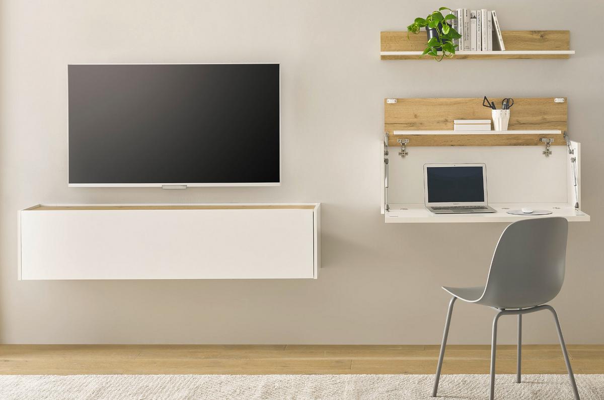 AKTENREGAL Weiß matt, Eiche Wotan 100 cm, Wandregal für Homeoffice und Büro - Eiche Wotan/Weiß, Holzwerkstoff (100/15/17cm) - Furn.Design