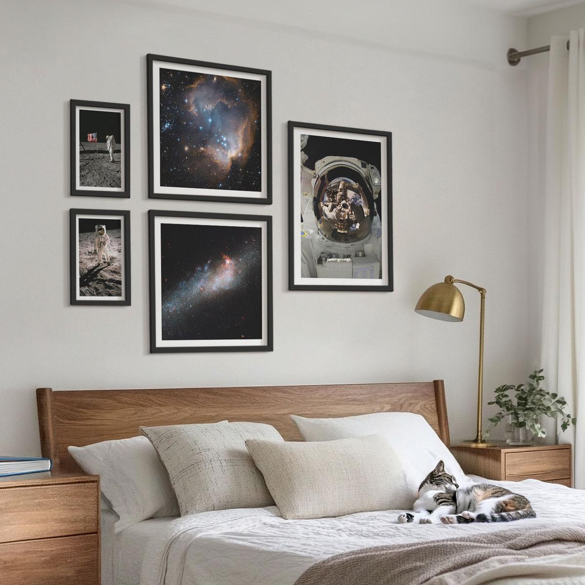 BILDER SET 5er Set - 50x50 cm & 20x30 cm & 40x60 cm Schwarzer Rahmen - Astronauten landen auf dem Mond - Schwarz, Kunststoff (40/60cm) - TULUP
