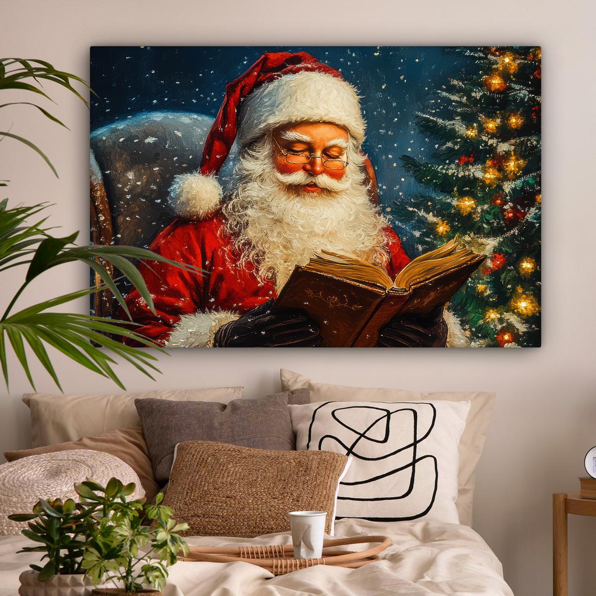 LEINWANDBILD Weihnachtsmann - Weihnachten - Winter - Weihnachtsbaum Wohnzimmer Groß 120x80 cm - Bordeaux, Textil (120/80cm) - MuchoWow