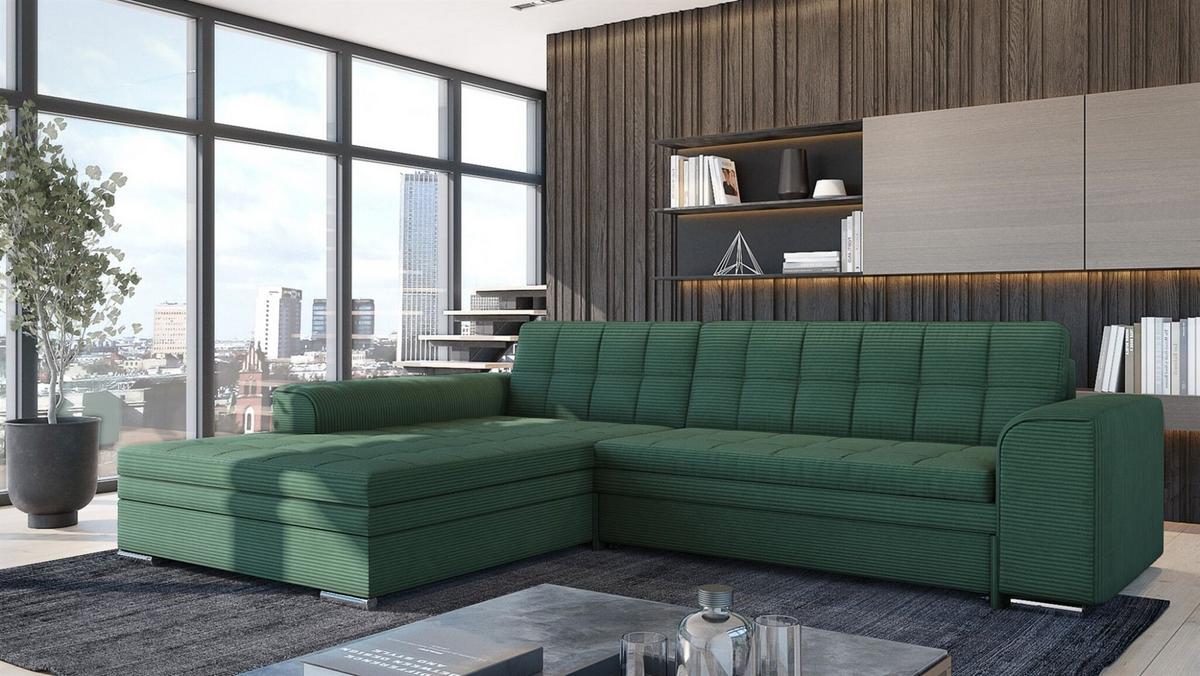 ECKSOFA Lusaka Mit Schlaffunktion - Grün, Holzwerkstoff/Textil (292/198cm) - Fun Möbel