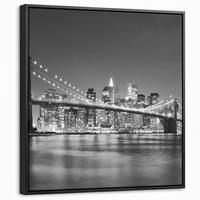LEINWAND Bilder mit Rahmen - New York - Brücke - Brooklyn - Schwarz und weiß - Architektur - 50x50 - Schwarz, Textil (50/50cm) - MuchoWow