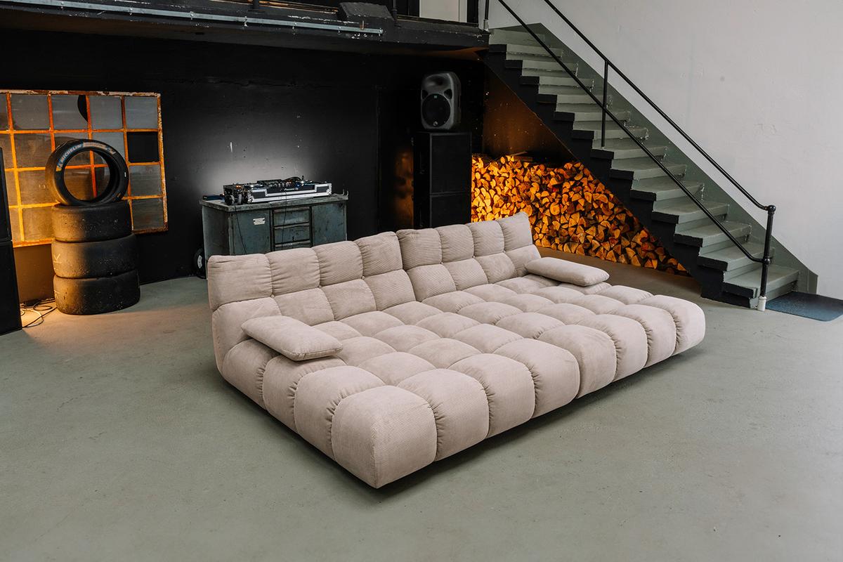 BIG SOFA VIVIEN Beige Cord - Beige/Schwarz, Kunststoff/Textil (296/85/178cm) - KAWOLA
