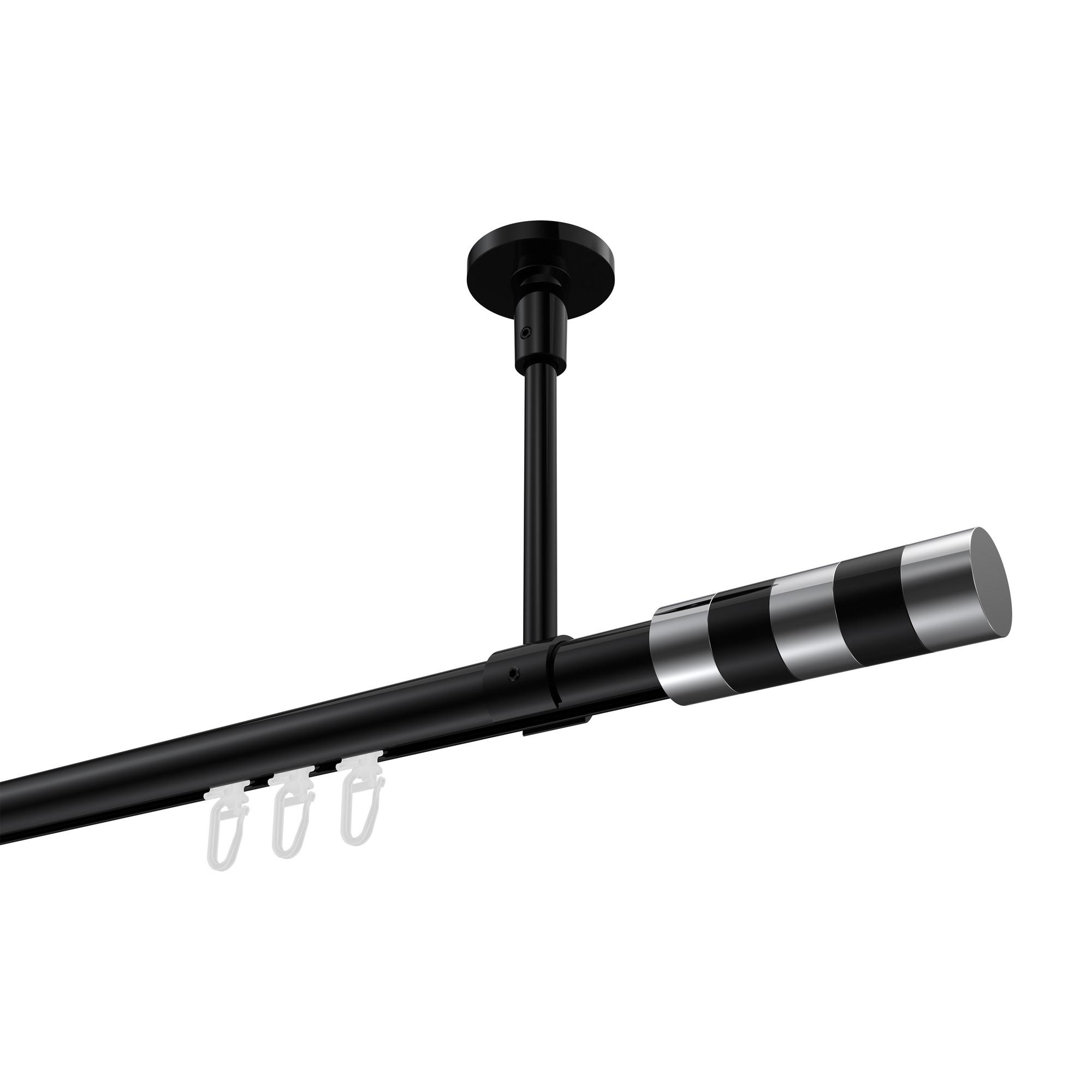 GARDINENSTANGE INNENLAUF Sonette Mavell 300 cm (geteilt in 3 x 100 cm), 1-läufig, 20 mm Ø Schwarz - Chromfarben/Schwarz, Metall (300cm) - INTERDECO