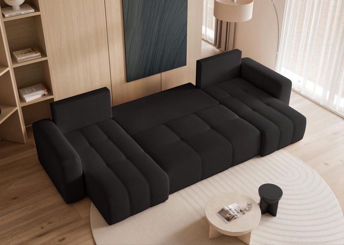 WOHNLANDSCHAFT PEDRO mit Schlaffunktion und Bettkasten Anthrazit - Schwarz, Holzwerkstoff/Textil (318/79/145cm) - Idohome