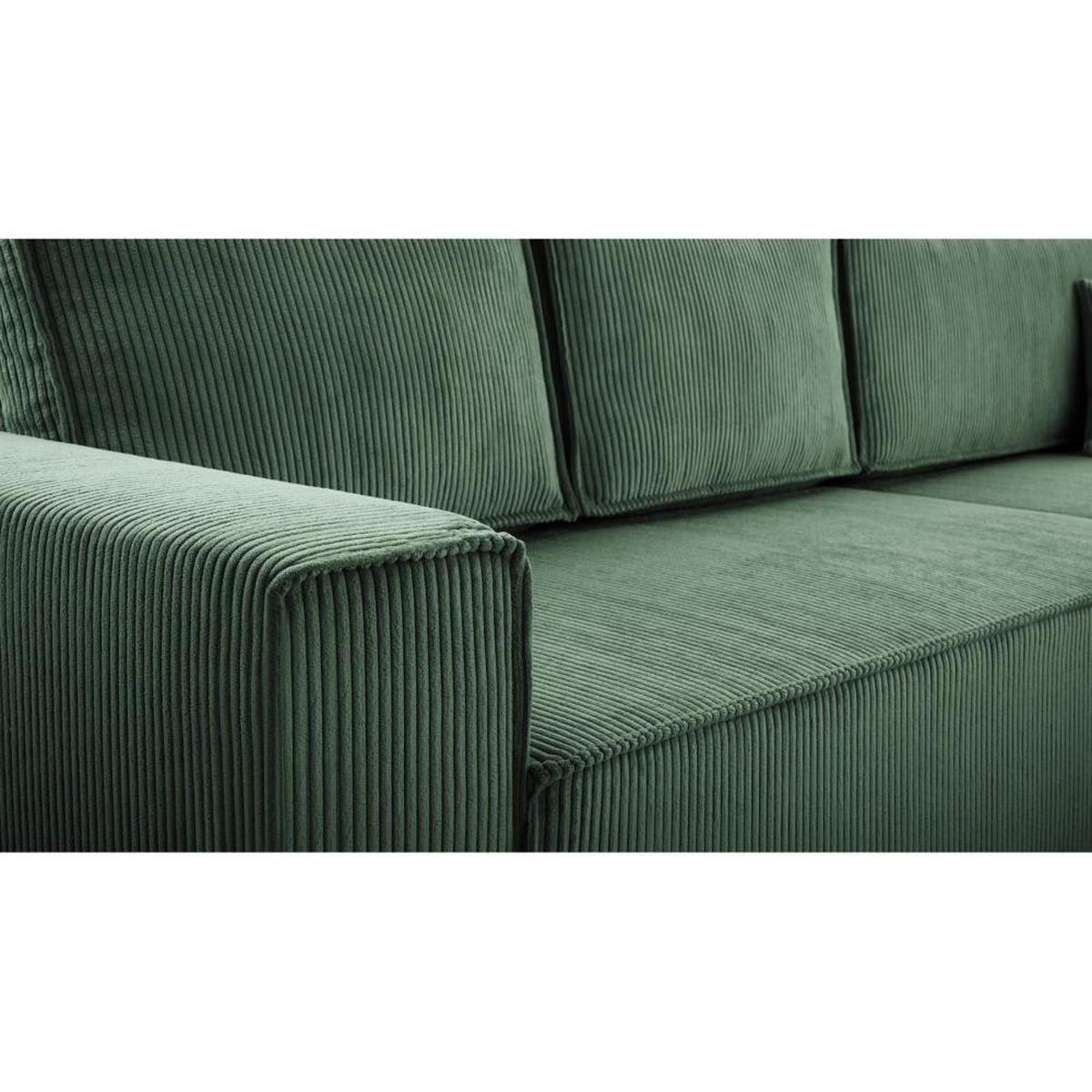 WOHNLANDSCHAFT Parys U mit Schlaffunktion grün - Schwarz/Grün, Kunststoff/Textil (390/70/185cm) - Beautysofa