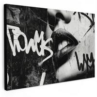 LEINWANDBILD Gesicht - Mund - Graffiti - Schwarz Deko Schlafzimmer 30x20 cm - Schwarz, Textil (30/20cm) - MuchoWow