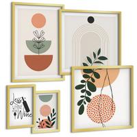 BILDER SET 5er Set - 50x50 cm & 20x30 cm & 40x60 cm Goldrahmen - Abstrakte Pflanzenformen - Goldfarben, Kunststoff (40/60cm) - TULUP