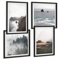 BILDER SET 4er Set - 50x50 cm & 40x60 cm Schwarzer Rahmen - Landschaften aus Bergen und Meer - Schwarz, Kunststoff (50/50cm) - TULUP