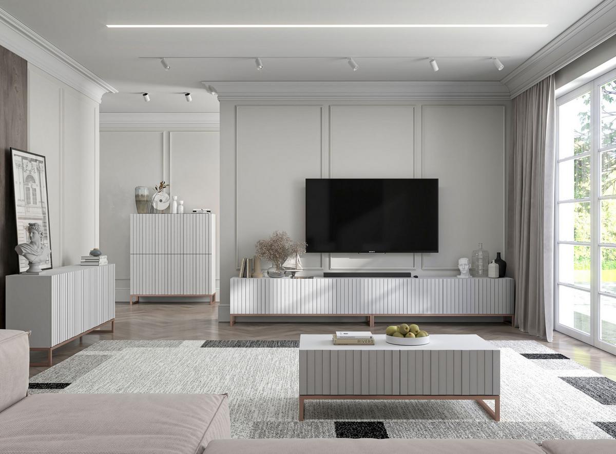 TV-SCHRANK Elpis Weiß Matt mit Metallrahmen 150 cm - Weiß/Kupferfarben, Holzwerkstoff/Metall (150/51.5/36.5cm) - Meble Lindner