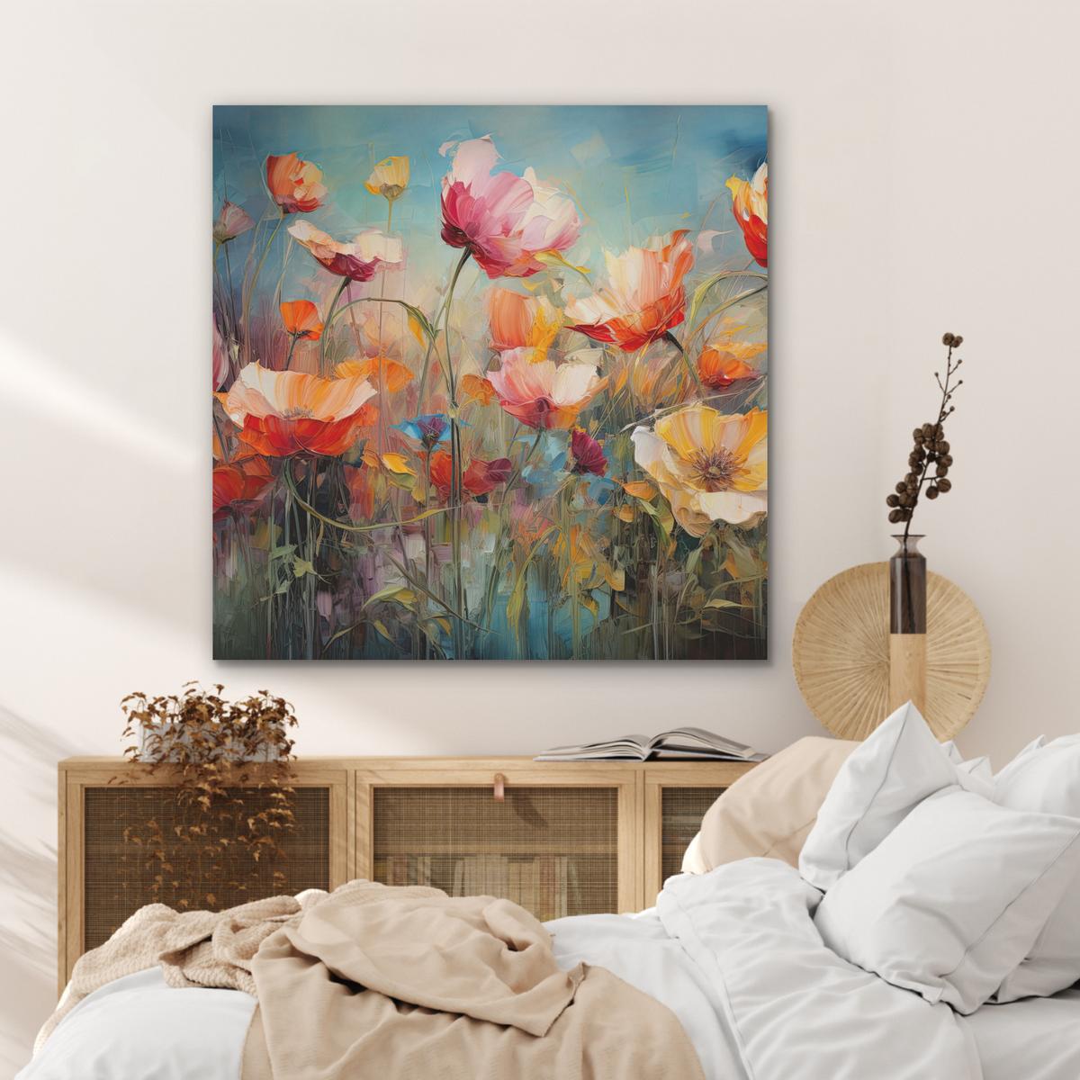 AKUSTIKBILD Blumen - Aquarell - Kunst - Botanisch - Natur Akustikpaneele 90x90 cm - Orange, Kunststoff (90/90/0.9cm) - MuchoWow